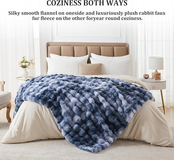 Faux Fur Twin Blanket for Couch, 1000 GSM Cozy Fuzzy Fluffy Soft Plush Thick Bubble Sherpa Blanket for Sofa Bedroom Living Room, Mothers Day Birthday Gifts for Women Home Decor