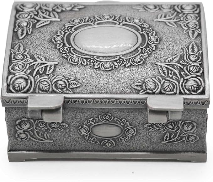 Small Rectangle Vintage Metal Jewelry Box Trinket Gift Box Chest Ring Case for Girls Ladies Women