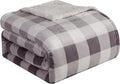 Elegant Comfort Ultra Soft Reversible Buffalo Plaid Flannel Sherpa Blanket - Cozy Silky Checkered Fleece Throw for Couch, Bed - Plush Fuzzy Warm Winter Blanket for Gift, King, Gray