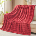 NEWCOSPLAY Twin Blanket for Couch Red Super Soft Flannel Fleece 3D Bubble Lightweight Bed Blanket All Season Use (Red, Twin(60"x80"))