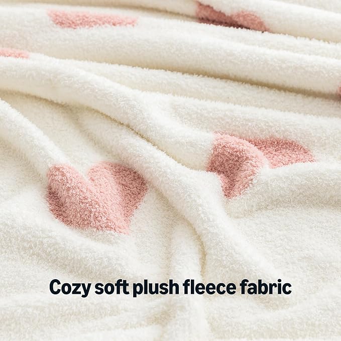 Amazon Basics Fleece Throw Blanket, Reversible Decorative Hearted Pattern for The Bed, Couch and Sofa, 60" W × 80" L, Pink Heart