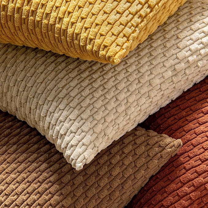 MIULEE Throw Pillow Covers Soft Corduroy Decorative Set of 2 Boho Striped Pillow Covers Pillowcases Farmhouse Home Decor for Couch Bed Sofa Living Room Rust 18x18 Inch