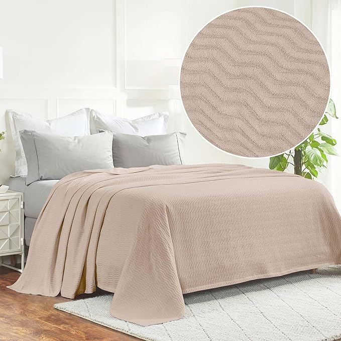 Superior JENA Cotton Blanket, for Picnic, Beach, Traveling or Camping, Bedroom Decor, Essentials, Cover for Bed, Couch, Lounging, Textured Jacquard, Modern Chevron Woven Blanket, Twin, Khaki