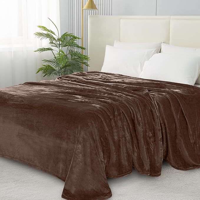 Elegant Comfort Luxury Velvety Softness Fuzzy Plush Micro-Velour Ultra-Soft Blanket, Full/Queen, Chocolate Brown