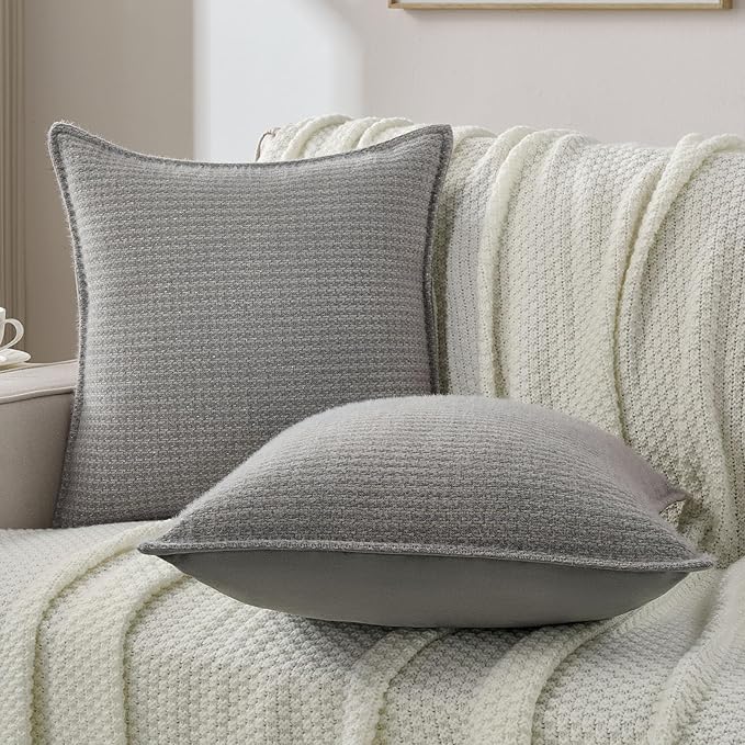 FUTEI Light Grey Decorative Throw Pillow Covers 22x22 Inch Set of 2,Soft Houndstooth Gingham Textured Cushion Case,Modern Home Decor for Couch Bed Living Room