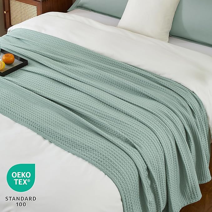PHF Lightweight Waffle Weave Blanket Twin Size, Breathable & Ultra Soft, 66"x 90" Soft & Cozy Thin Blanket for All Season & Hot Sleepers, Bed, Home Decor - Aqua Gray