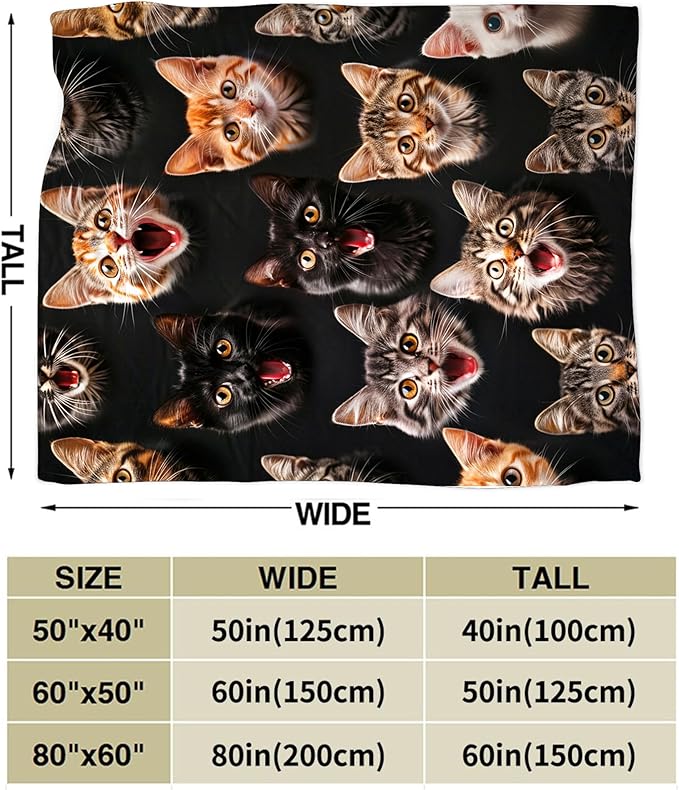 Cats Blanket Cat Throw Blanket Cat Gifts and Decor Cats Blanket for Girls Boys Women Men Kids Adults Soft Warm Cozy Fleece Blanket for Couch Sofa Bed 60"x50"