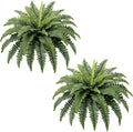 Fake Ferns, 35IN Large Fake Bush Plants, 2 Artificial Boston Ferns with 39 Fronds for Outdoor Hanging Planter Garden Porch Entrance Home Decor