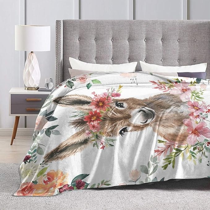 Donkey Gifts: Soft, Warm, Cute Throw Blanket - Lightweight Fleece, Plush, Fuzzy - 40"X50" - Bed Decor for Girls, Women, Kids & Adults
