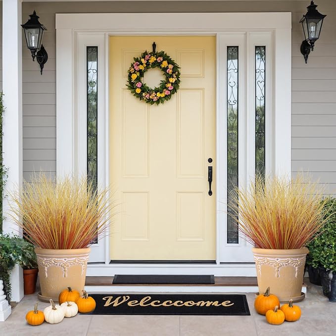 24 Bundles Artificial Fall Plants Outdoor Fake Shrubs Autumn Wheat Grass 20 Inch Fall Greenery Stems Tall Onion Grass UV Resistant Faux Bushes Plant for Garden Farmhouse Thanksgiving Fall Decor