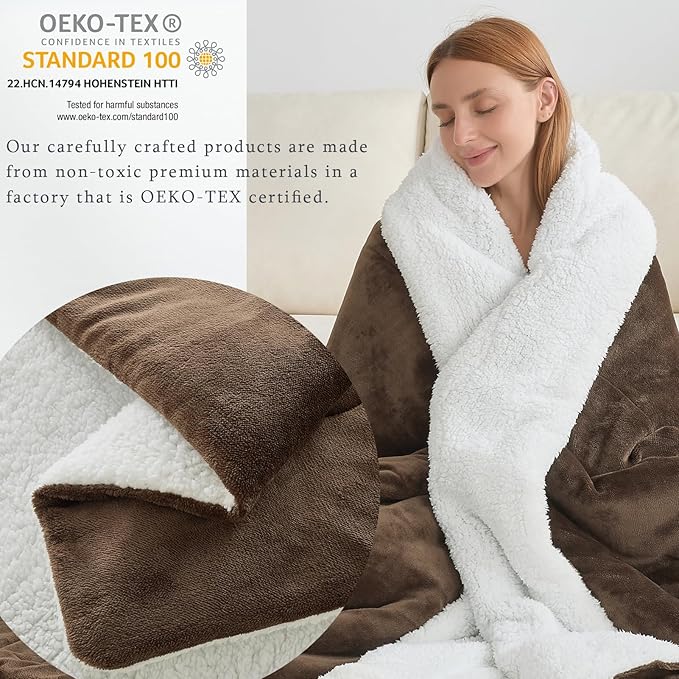 CHOSHOME Sherpa Fleece Blanket- Thick Warm Blanket for Winter, Soft Fuzzy Plush Blanket for Bed, Couch, Travel (Brown, King 90" x 108")
