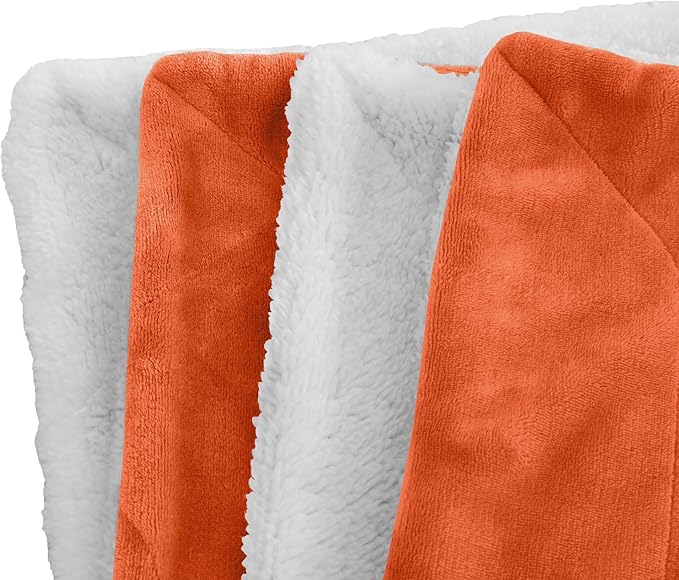 Elegant Comfort Luxury Ultra-Plush Velvet Touch Fleece Throw Soft, Warm, Cozy| Micromink Sherpa-Backing Reversible Blanket for Bed, Sofa and Couch, Solid Orange