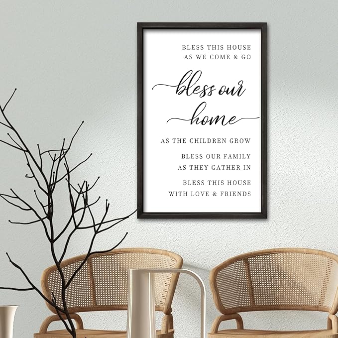 comurdyo Bless This Home Wall Decor 16"×11" Modern Rustic Farmhouse Inspirational Blessing Sweet Family Quote Scripture Sign For Living Room Bedroom House Wall Art Hanging (Black)