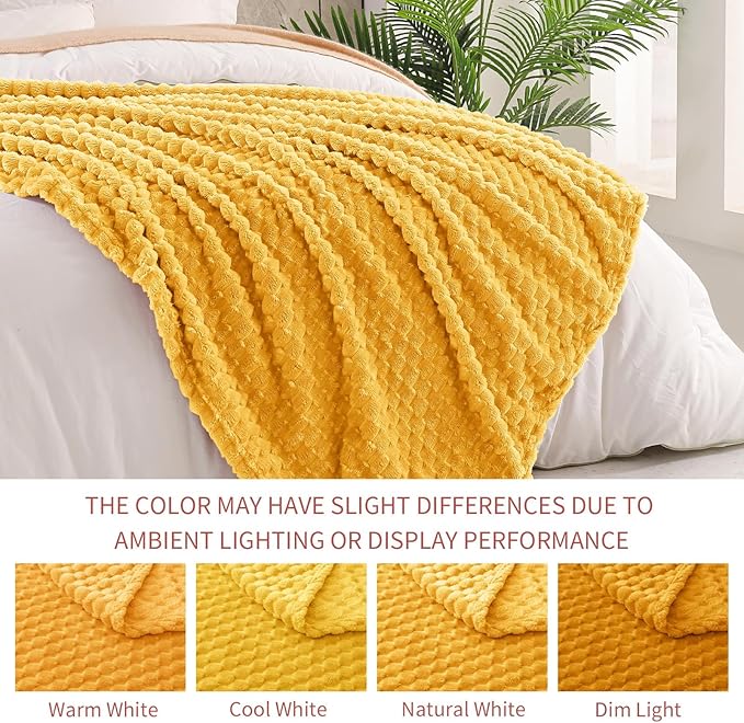 Exclusivo Mezcla Fleece Twin Blanket for Bed, Extra Large Fuzzy Mustard Yellow Bed Blankets, Soft Cozy Plush Sofa Throws for All Seasons, 60x80 Inches