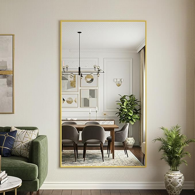 FICTOR Bathroom Vanity Mirror-Gold,48x30 Inch, Shatterproof & Anti-Rust, Wall Mount Large Rectangle Mirrors with Metal Frame for Over Sink, Bathroom, Bedroom, Living Room,Entryway