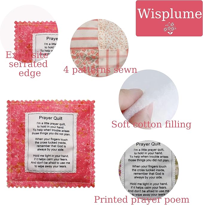 Mini Prayer Quilt with Cross Inside Vintage Pocket Scripture Prayer Quilt Squares Sympathy Christian Gifts for Women Pastor Appreciation Father's Day Graduates Gifts (Pink)