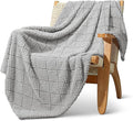 Whale Flotilla Fuzzy Fleece Throw Blanket for Couch, Bed, Soft Fluffy Jacquard Waffle Blankets for All Season, Lightweight and Warm, 50x60 Inch, Light Grey