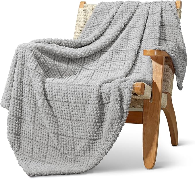 Whale Flotilla Fuzzy Fleece Throw Blanket for Couch, Bed, Soft Fluffy Jacquard Waffle Blankets for All Season, Lightweight and Warm, 50x60 Inch, Light Grey