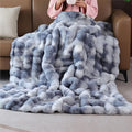 Tie-Dye Blue Faux Fur Throw Blanket for Couch, Double-Sided Bubble Textured Plush Throw with Soft Flannel Back, Machine Washable, 60 x 80, 860 GSM