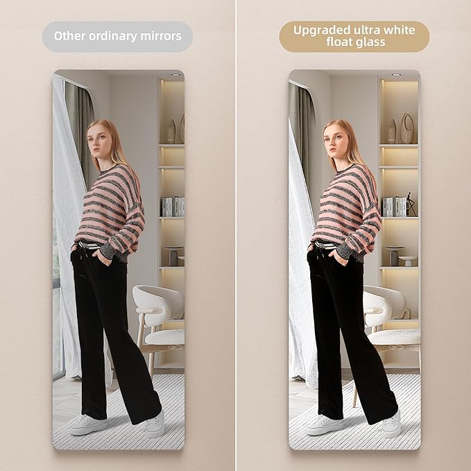 Hasipu Door Mirror Full Length, 47"x 16" Full Body Over The Door Hanging Wall Mounted Mirror for Bedroom, Living Room, Cloakroom, Round Black