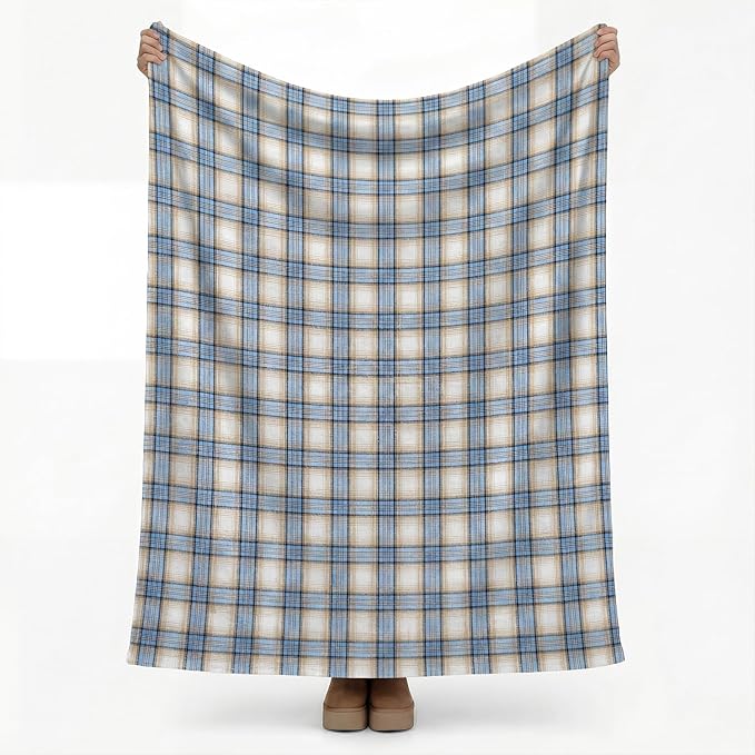 Horaldaily Blue Light Coffe Farmhouse Plaid Decorative Blanket Throw, Spring Summer Rustic Soft Lightweight Blanket for Couch Sofa Bed Lounging Decoration, Ideal Gifts for Kids Adults Self, 50x60