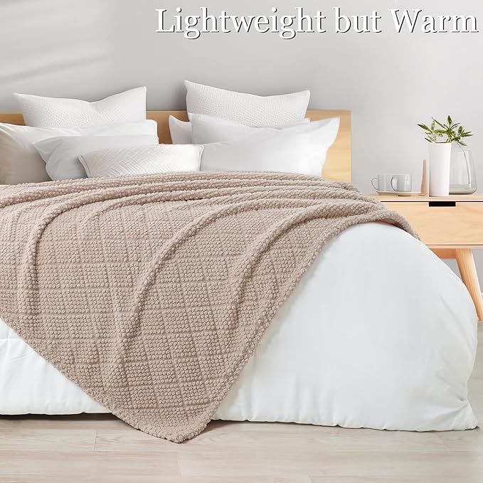 Whale Flotilla Fuzzy Fleece King Size Blanket for Bed, Soft Fluffy Jacquard Waffle Blankets for All Season, Lightweight and Warm, 90x104 Inch, Camel