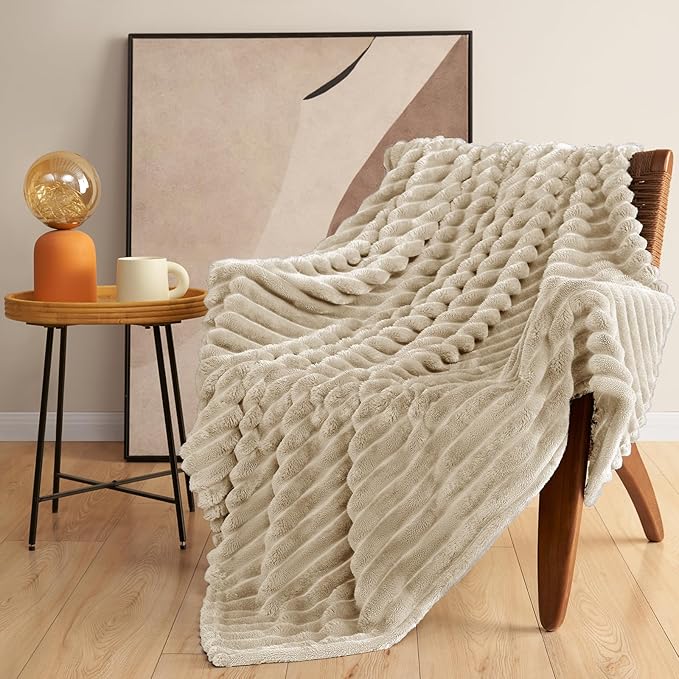 Soft Linen Twin Blanket for Bed - 300GSM Cozy Warm Fleece Blanket for Women, Small Lightweight Bed Blankets Graduation Birthday Gifts for Her Him, Home School Dorm Decor, Linen, 60x80 Inch