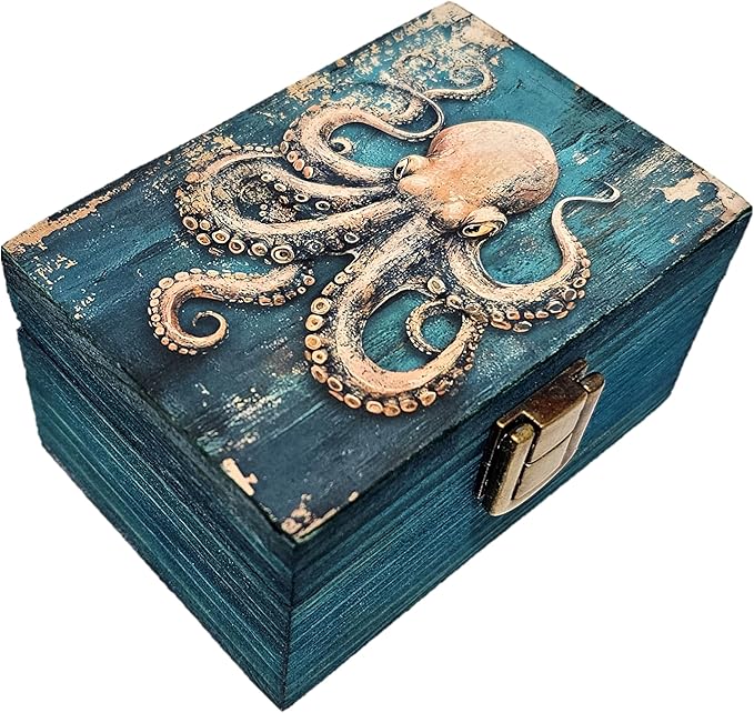 RK Collections Octopus Trinket Box I Nautical Jewelry Keepsake Box I Octopus Lovers Gift Idea For Animals (4x2.75)