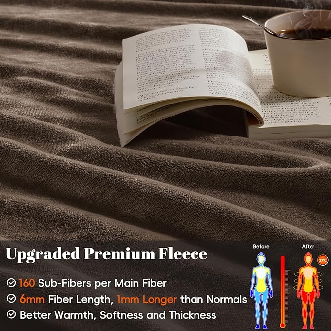 PHF Ultra Soft Fleece Blanket Queen Size, No Shed No Pilling Luxury Plush Cozy 300GSM Lightweight Blanket for Bed, Couch, Chair, Sofa Suitable for All Season, 90" x 90", Cocoa Brown