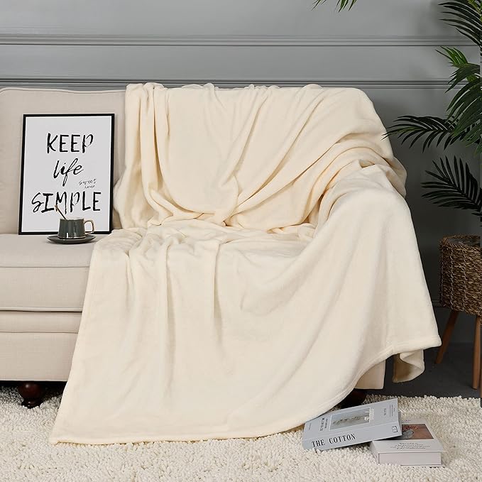 NANPIPER Fleece Blankets, Super Soft Flannel Queen Size Blanket for Bed, Luxury Cozy Microfiber Plush Fuzzy Blanket,Ivory White