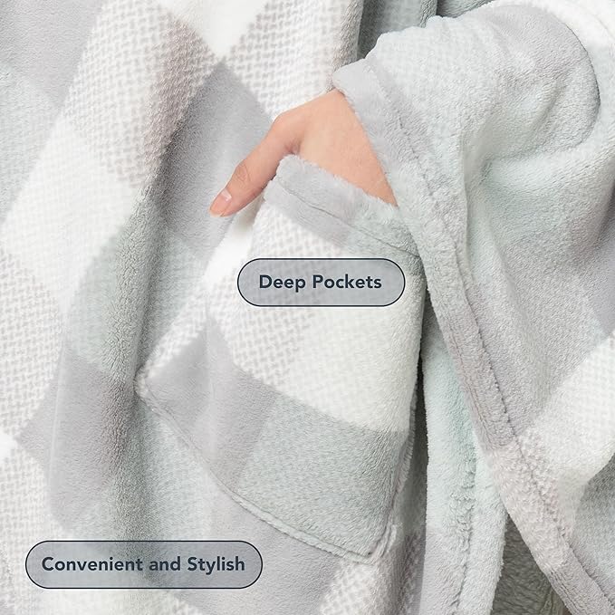 Berkshire Blanket PrimaLush™ Double-Sided Wearable Blanket with Pockets – Ultra Soft Fleece Shawl Wrap for Adults & Teens (One Size, 58" x 64")