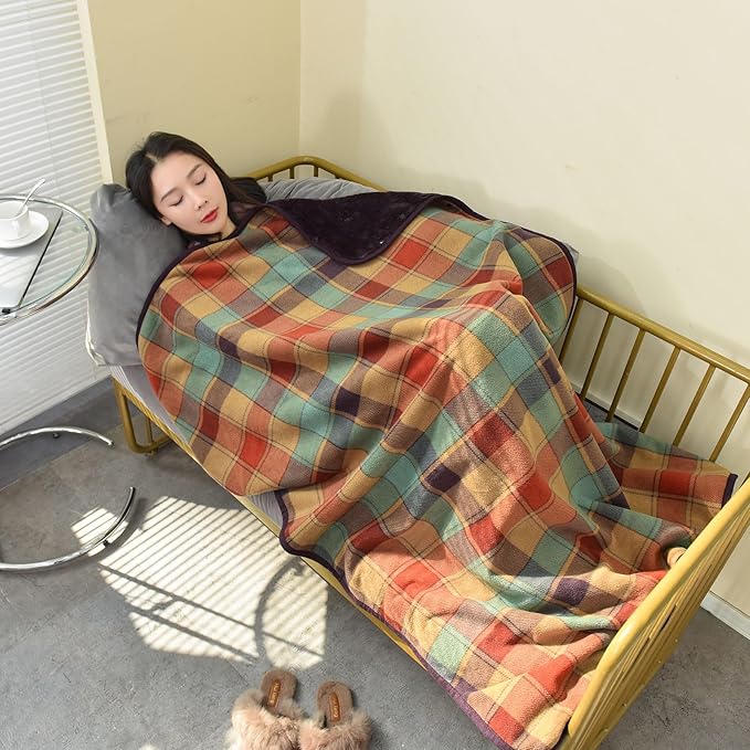 forestfish Fleece Wearable Blanket Oversized, Comfy Lightweight Lap Blanket Poncho Throw with Buttons, 63“x 55”(Multicolor)