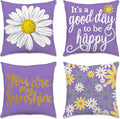 Hexagram Spring Summer Pillow Covers 18x18 Set of 4, Outdoor Floral Daisy Decorative Purple Throw Pillow Covers, You are My Sunshine Farmhouse Cushion Case for Couch Sofa Indoor Home Decor(No Insert)