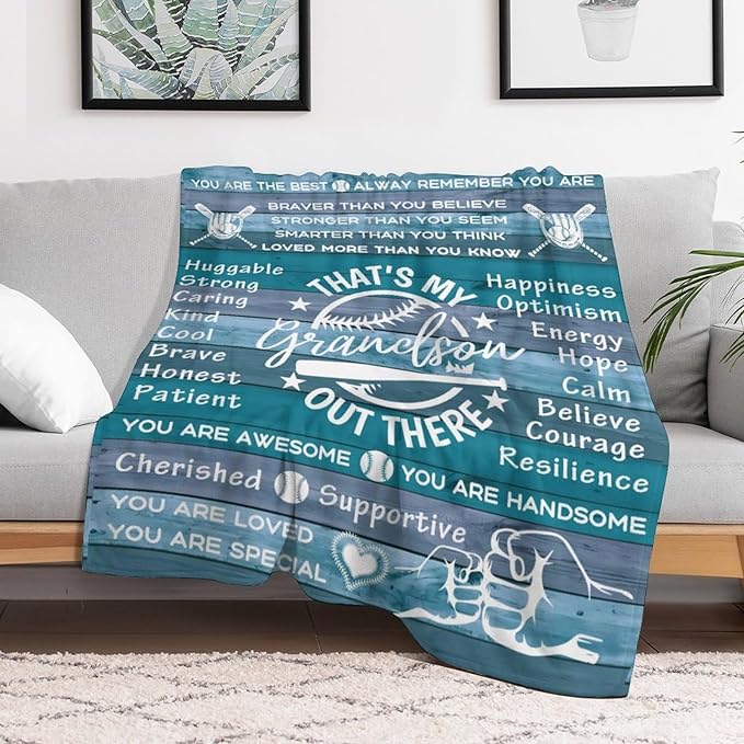 ITFRO Grandson Gift Flannel Fleece Throw Blanket Pillow Cover Set 50x60 Inch Ultra Soft Polyester Blanket 18x18 Inch Plush Pillow Case All Seasons for Birthday Christmas (Blue)