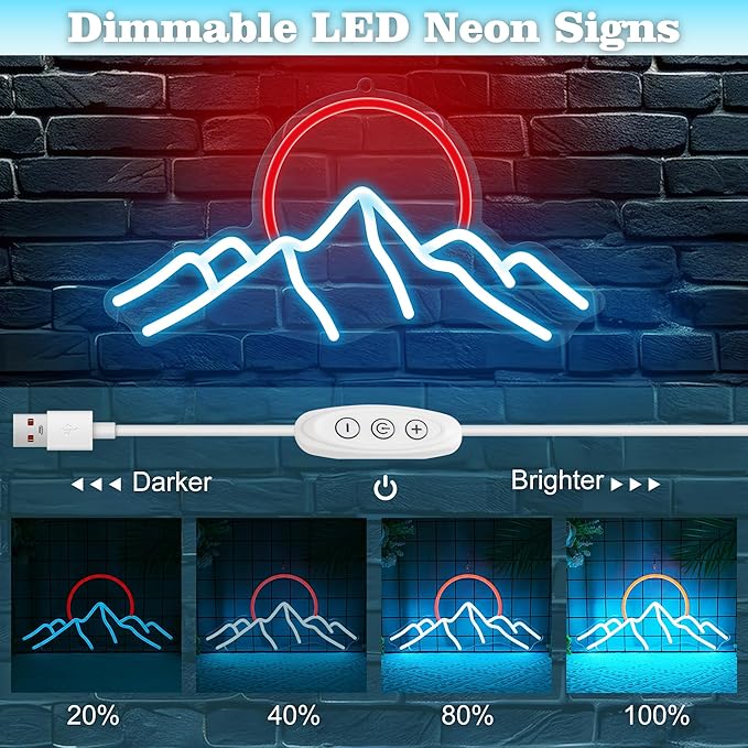 Mountain Neon Sign for Wall Decor, Anywin Dimmable Sunrise Sunset Led Signs with Ice Mountains Neon Signs Art For Living Room, Bedroom Gaming Room, Hotel Decor, Cool Gifts for Friends, Partner
