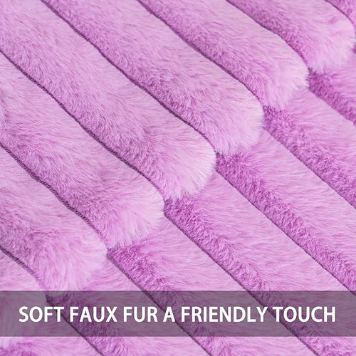 Aegero Pack of 2 Faux Fur Fall Throw Pillow Covers 24x24 Inch, Soft Plush Striped Neutral Couch Pillow Cover, with Velvet Back Modern Home Decor for Sofa Living Room Couch Bed Purple