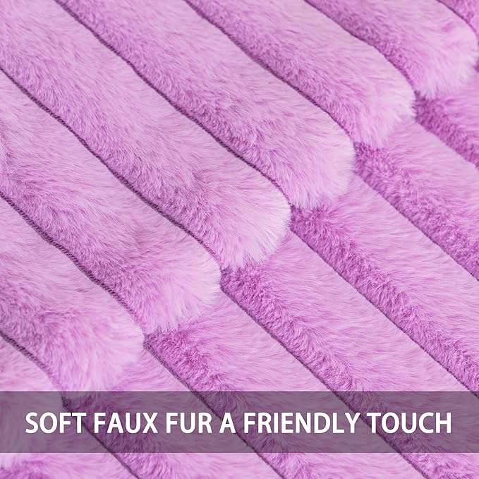 Aegero Pack of 2 Faux Fur Fall Throw Pillow Covers 12x20 Inch, Soft Plush Striped Neutral Couch Pillow Cover, with Velvet Back Modern Home Decor for Sofa Living Room Couch Bed Purple