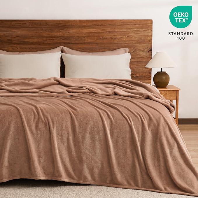 PHF Ultra Soft Fleece Blanket Twin Size, No Shed No Pilling Luxury Plush Cozy 300GSM Lightweight Blanket for Bed, Couch, Chair, Sofa, Perfect Decorations Gifts, 66" x 90", Clay
