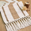 FEXIA Boho Table Runner for Hoilday Spring Home Decor with Tassels Pottery barn Furniture Farmhouse Rustic Macrame Burlap Table Decoration for Living Room (12x48 Inches)