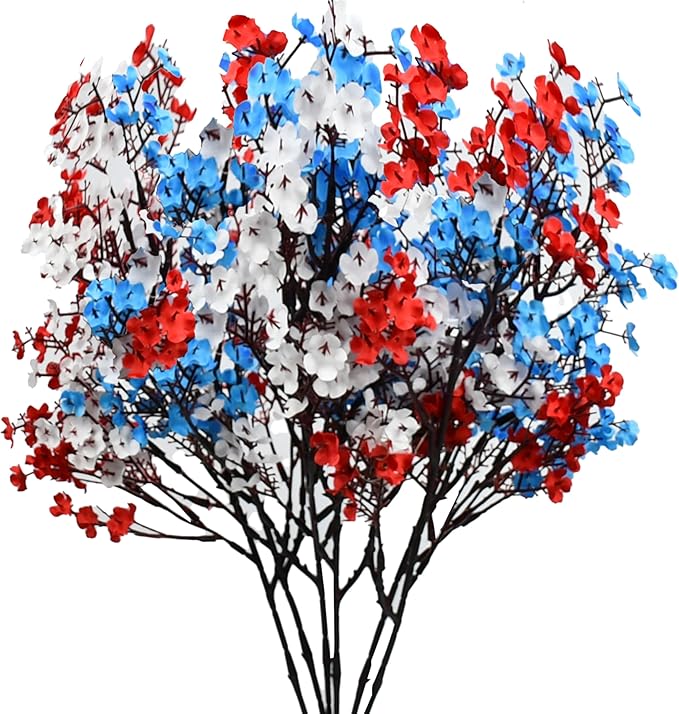 Mandy's Red White Blue Artificial Baby’s Breath Flowers 6 Bundles Silk Gypsophila, 18.5 Inch European Style Modern Home Decor Centerpiece, Neutral Wedding Flower Arrangements