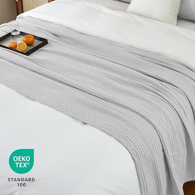PHF Lightweight Waffle Weave Blanket Twin Size, Breathable & Ultra Soft, 66"x 90" Soft & Cozy Thin Blanket for All Season & Hot Sleepers, Bed, Home Decor - Light Grey
