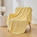 Bnuitland Light Yellow Fleece Throw Blanket for Couch, 300GSM Soft Warm Cozy Fluffy Throw for Adults & Kids, Stripe Pattern 50"x70", All Season Sofa Bed Blanket for Home Decor