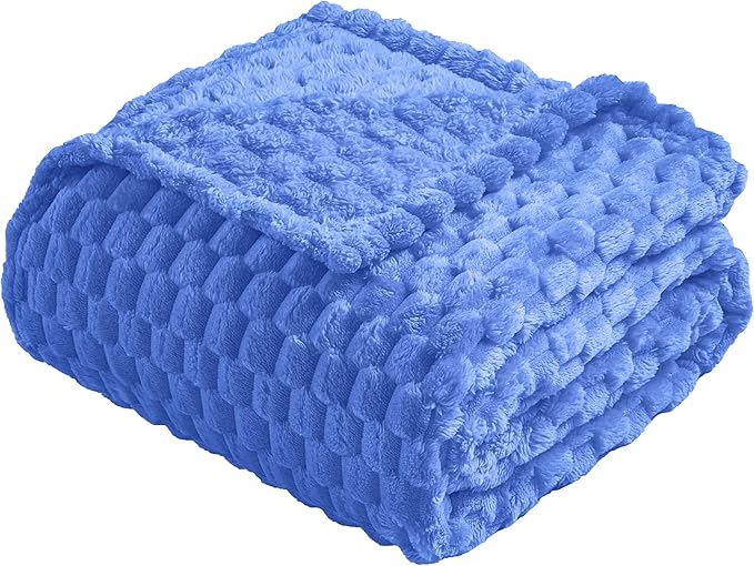 Vessia Flannel Fleece Throw Blanket(50x70 inch), 3D Jacquard Blue Fuzzy and Warm Blanket for Couch,Sofa,Bed,Chair, 300GSM Super Soft Touch Cozy Lightweight Throw for All-Season Home Decor