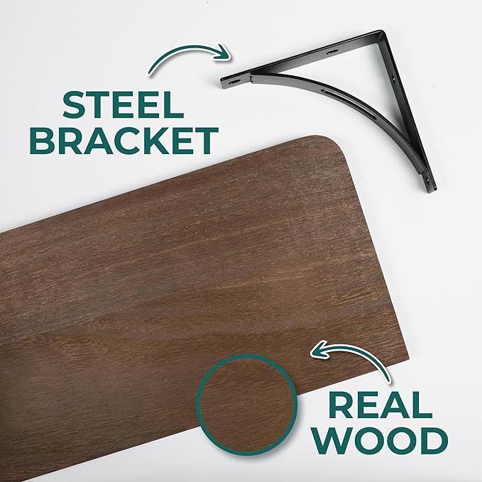 Willowy Reinforced Steel Bracket Dark Brown Wall Shelves - Easy to Install, Template and Video Included - Dark Wood Shelves for Wall, Wooden Shelf for Wall, Laundry Room Decor