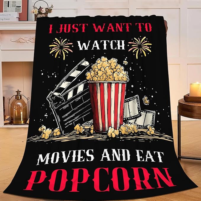 Movie Popcorn Blanket for Girls Women Boys Men Adults Kids Soft Cozy Fleece Theater Film Cinema Throw Blankets Gifts Warm Flannel Plush Lightweight Decor for Couch Bed Sofa 80"X60"