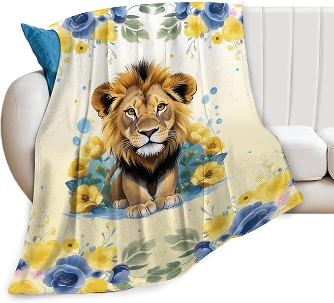Lion Throw Blanket - Soft Plush Fleece Animal Blankets- Cozy Lion Stuff Gifts for Women Girls Kids 60"X80"