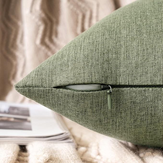 MIULEE Pack of 2 Decorative Outdoor Solid Waterproof Throw Pillow Covers Spring Faux Linen Garden Farmhouse Cushion Cases for Patio Tent Balcony Couch Sofa 20x20 Inch Gray Green