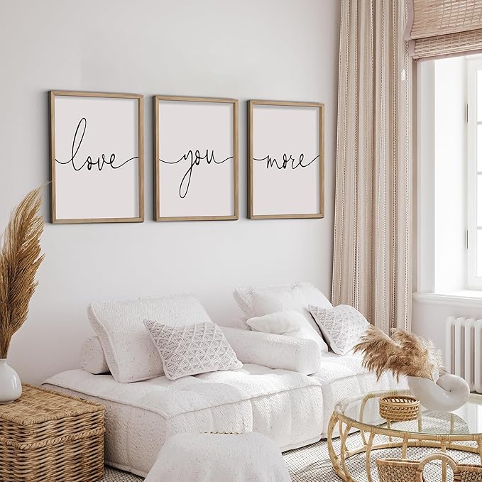 Heiple Love You More Sign Set of 3 Framed Above Bed Wall Decor Farmhouse Bedroom Decor Wood Art Rustic Master Bedroom Essentials Home Decoration (Brown, 11”x14”)