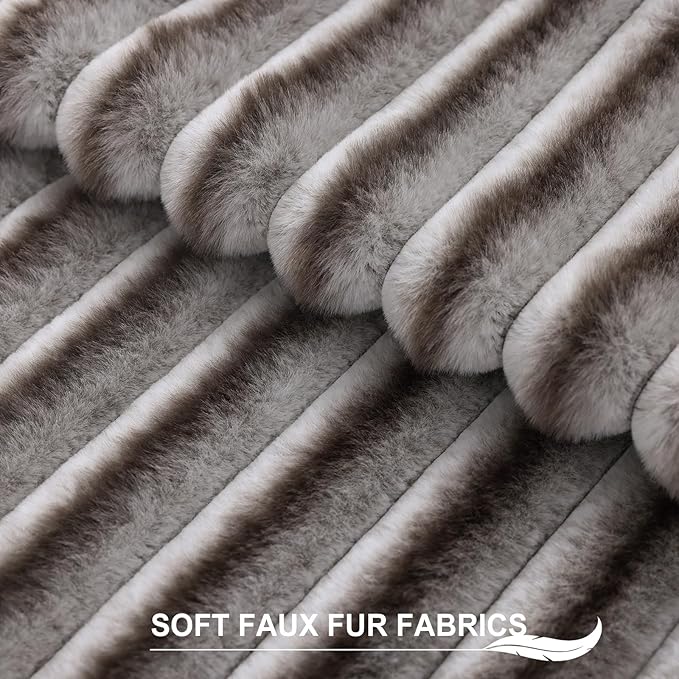 Pallene Faux Fur Plush Throw Pillow Covers 22x22 Set of 2, Luxury Soft Fluffy Striped Decorative Pillow Covers for Sofa, Couch, Living Room, Ombre Coffee