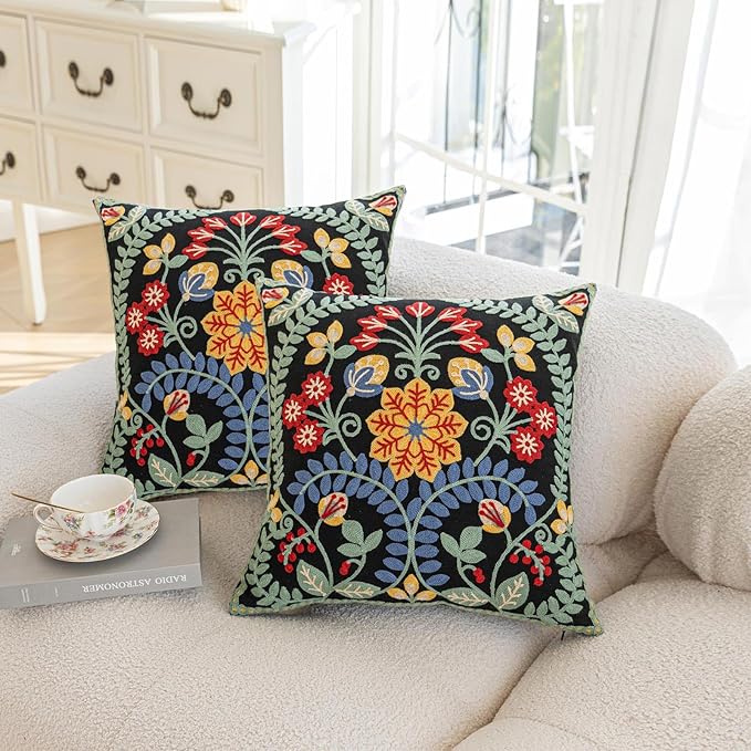 YIcabinet Pack of 2 Throw Pillow Covers,Leaf Snowflake Embroidered Pillow Case Soft Decorative Pillowcases for Home Sofa Couch 18x18 Inch